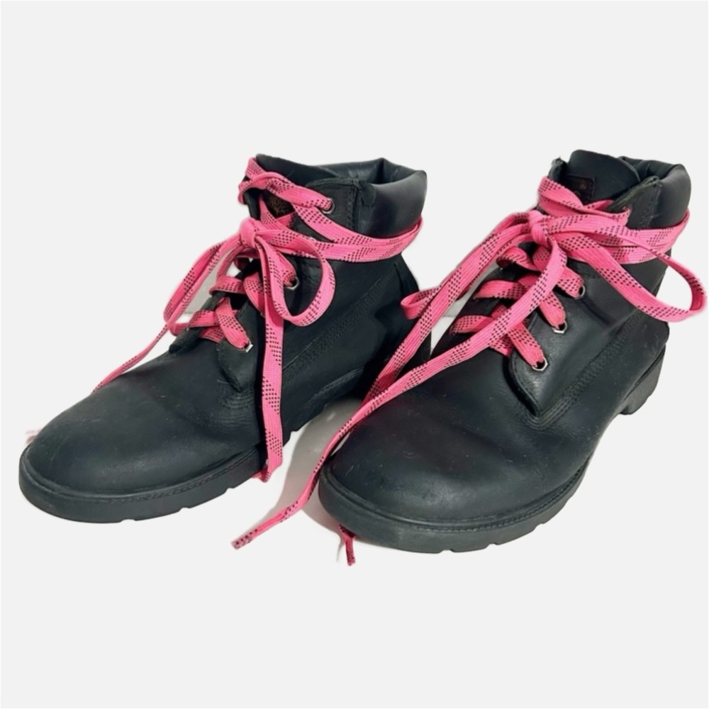 Classic Leather Timberland Waterproof Work Boots 10910 Black Pink Laces Kids 6.5